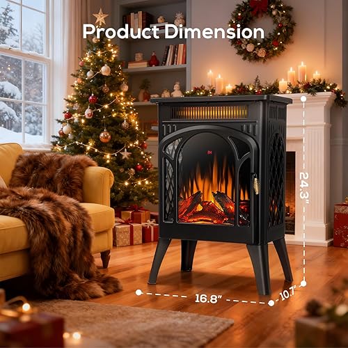 Miniatura 8 de ZAFRO Estufa eléctrica independiente de 24 pulgadas con control remoto, color de llama ajustable y brillo, calentador de chimenea