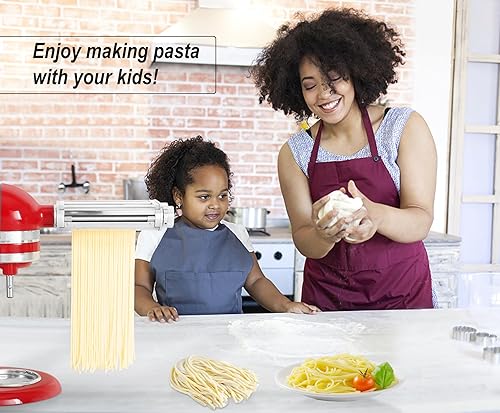 Miniatura 8 de Cortadores de fideos con rodillo de pasta para mezcladores KitchenAid, juego de accesorios para hacer pasta, incluye rodillo de hojas de masa,