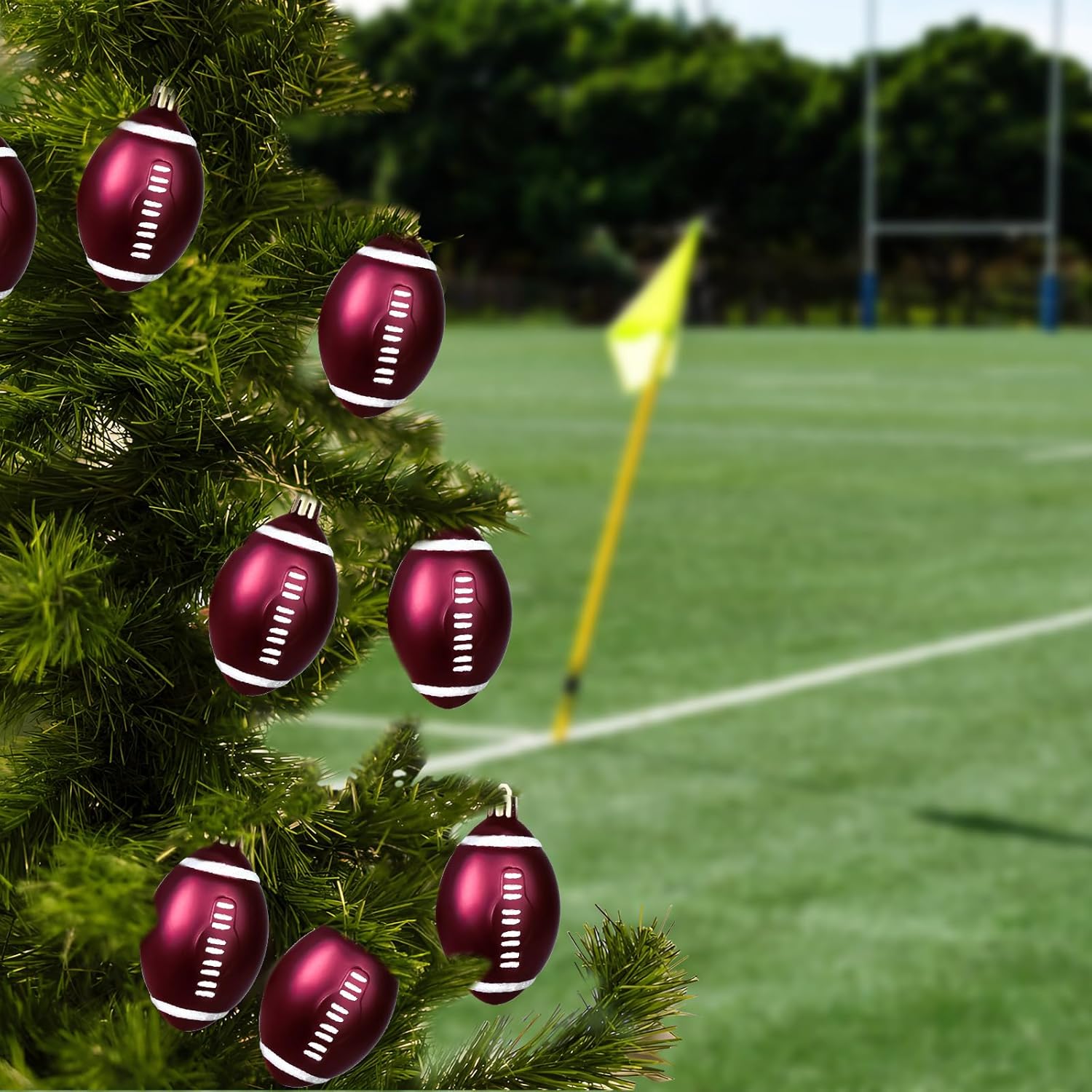 Mupera 6PCS Football Christmas Ornaments Set - Sports Theme Tree Decorations Balls, Hanging Balls for Xmas, Home & Office Holiday Decor (3.15 Inch) - Image 3