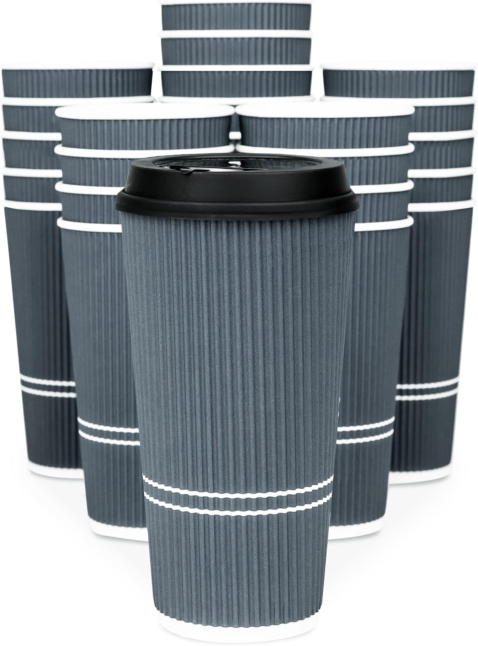 to Go Coffee Cups with Lids - 22 oz Disposable Coffee Cup with Lid. Large Togo Travel Paper Ripple Hot Cups Insulated for Hot, Cold Beverage Drinks, No Sleeves Needed (50, Dusk Grey)