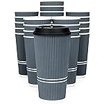 Glowcoast To Go Coffee Cups With Lids - 22 oz Disposable Coffee Cup With Lid. Large Togo Travel Paper Ripple Hot Cups Insulated For Hot, Cold Beverage Drinks, No Sleeves Needed (50, Dusk Grey)