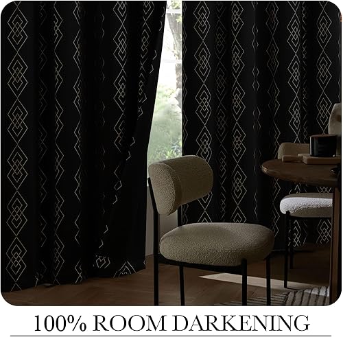 Miniatura 4 de ugoutry Cortinas opacas negras con estampado marroquí de aluminio para dormitorio, tratamientos de ventana de ahorro de energía, 96 pulgadas, patrón