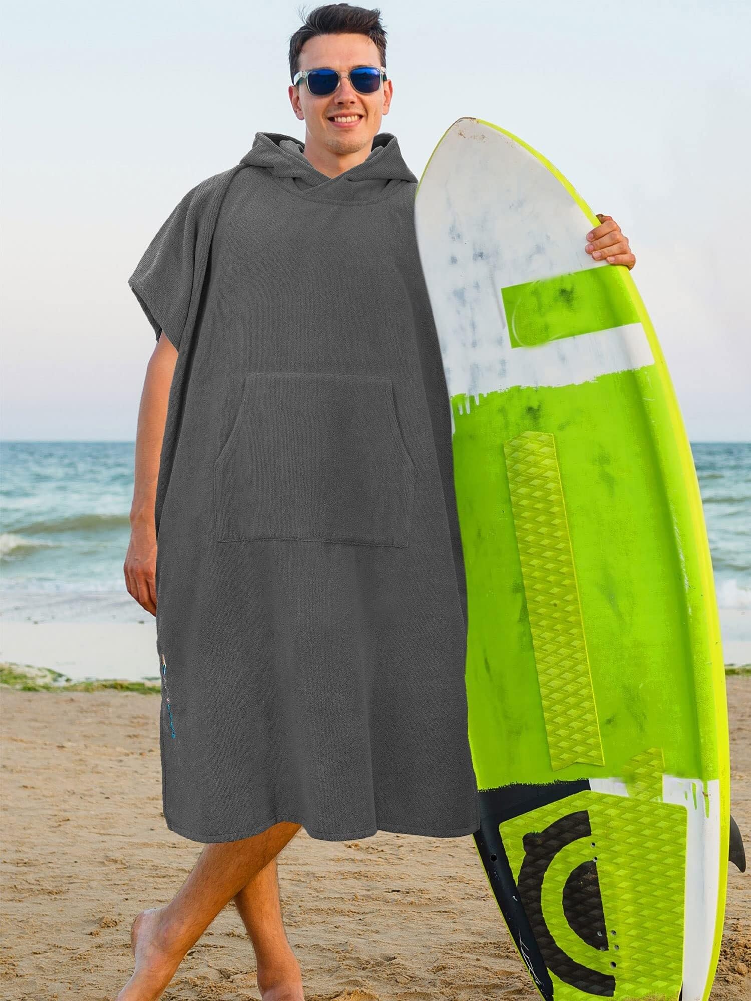 Générique Poncho de Surf, Poncho de Plage Adulte Poncho Surf avec Capuche, Serviette Change Séchage Rapide Plage, Natation,Les Sports Plein Air, for Hommes, Absorbante Portable Poche(Gray)