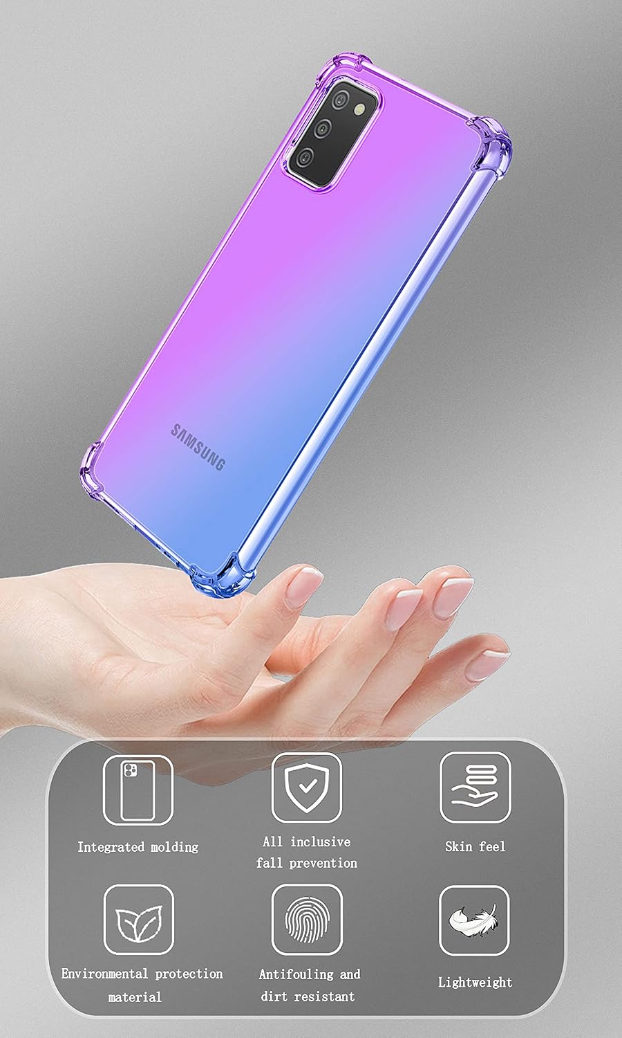 Starhemei for Galaxy A02S Case (US Version), Case for Galaxy A02S, Soft TPU Shock Absorption Flexible Gasbag Protection Case Cover for Samsung Galaxy A02S (Purple&Blue)