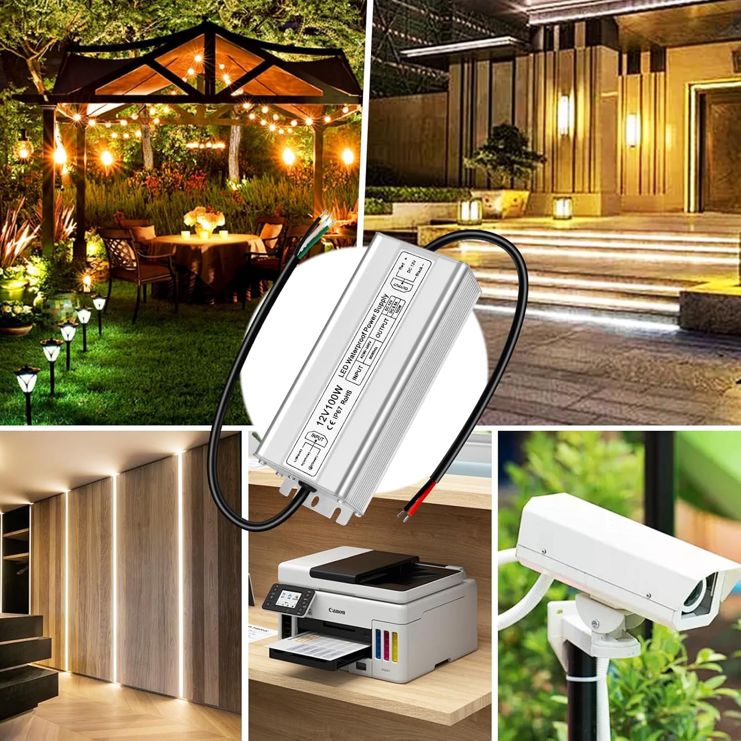 inShareplus LED Driver 100W 12V Power Supply, Waterproof IP67 100V-260V AC to 12V DC Transformer Adapter, Low Voltage Output for LED Light, Computer Project, and Other 12V DC led Lights