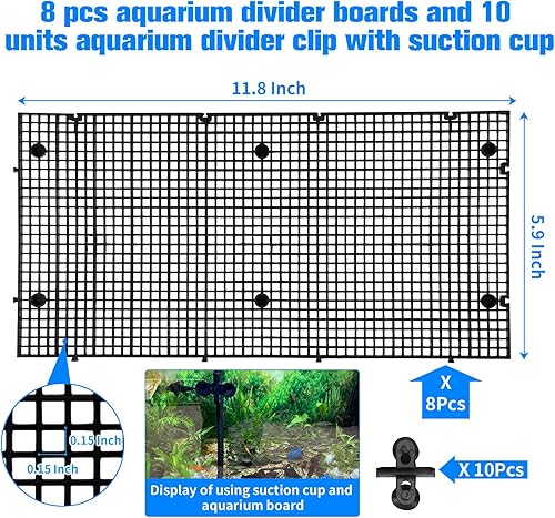 8pcs Fish Tank Divider with 10 pcs Suction Cups DIY Adjustable Aquarium Divider Filter Bottom Fish Tank Isolation Board Egg Crate