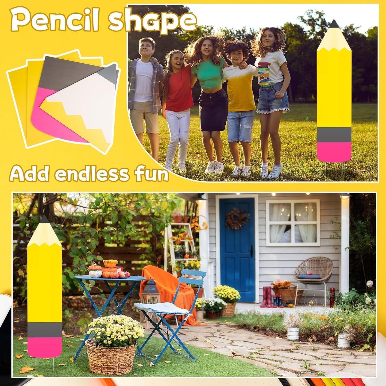 Large Back to School Pencil Yard Sign First Day of School Sign Large Pencil Outdoor Lawn Decor Kindergarten Graduation Party Classroom Yard Sign 11.8×48.5 Inch