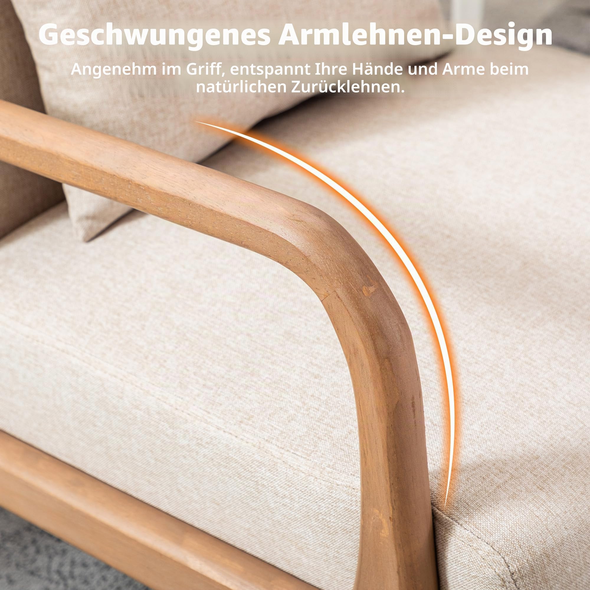 EBELLO Accent Sessel mit Kissen,Holzrahmen,gepolstert, Beige
