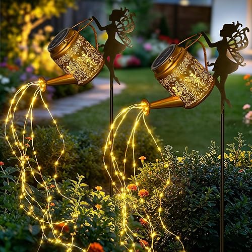 2 Pack Solar Watering Can Lights Outdoor Waterproof, Solar Garden