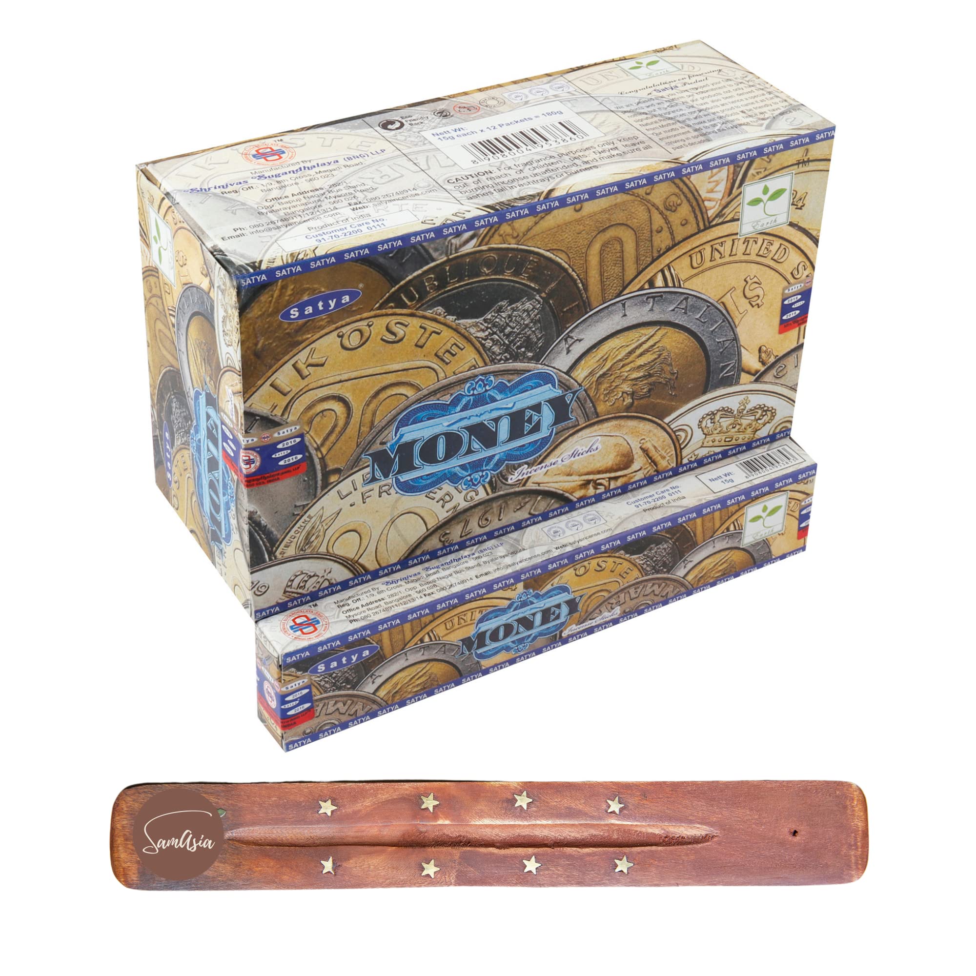 Samasia Satya Nag Champa Money Incense Sticks | X12 Pack | With Incense Sticks Holder | Used For Moomatherapy, Spa, Yoga, Weddings, Meditation, Healing, Positivity And Relaxation