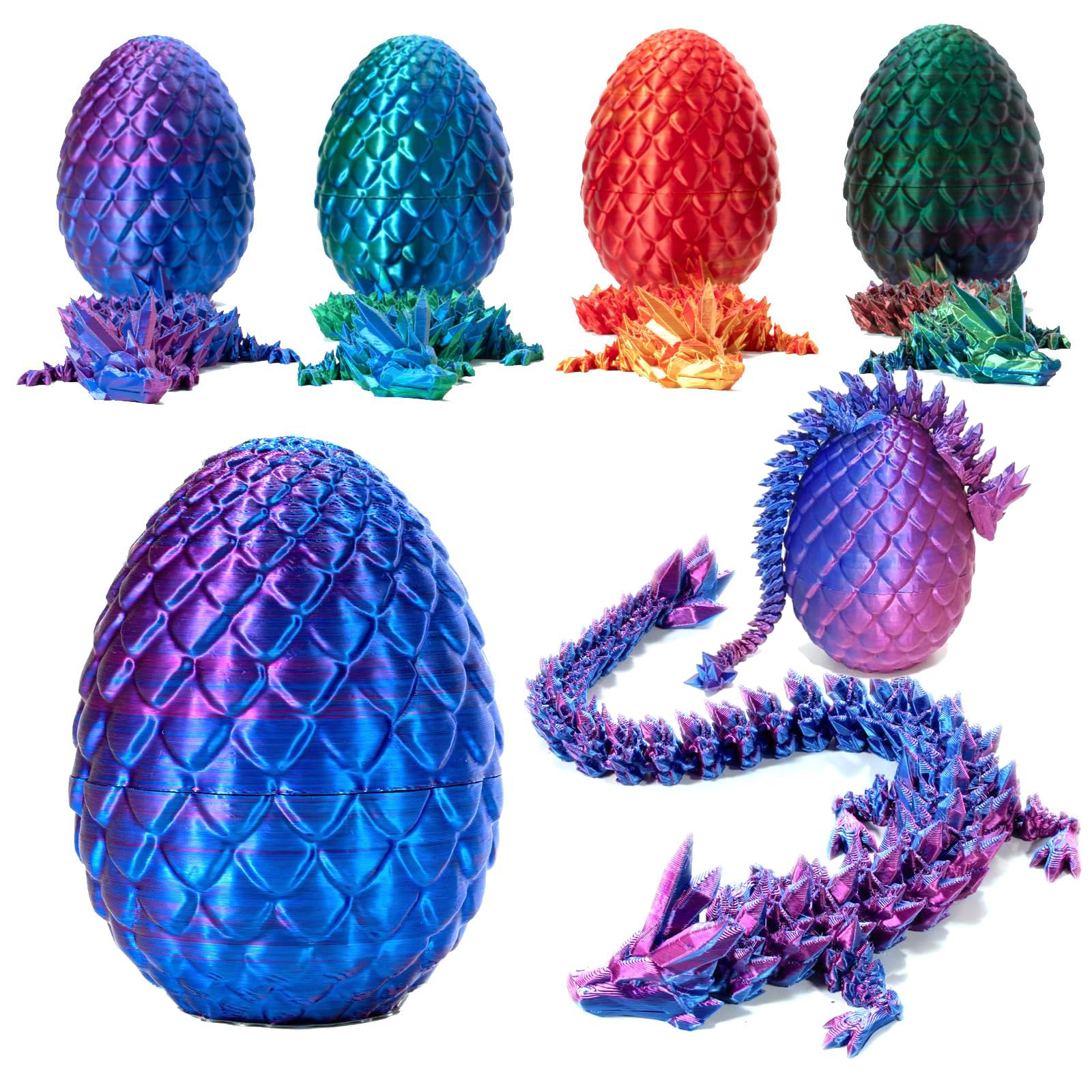 3D-gedruckter Beweglicher Drache Mit Ei – Kristall-Drachenspielzeug Aus PLA, 30 Cm Groß