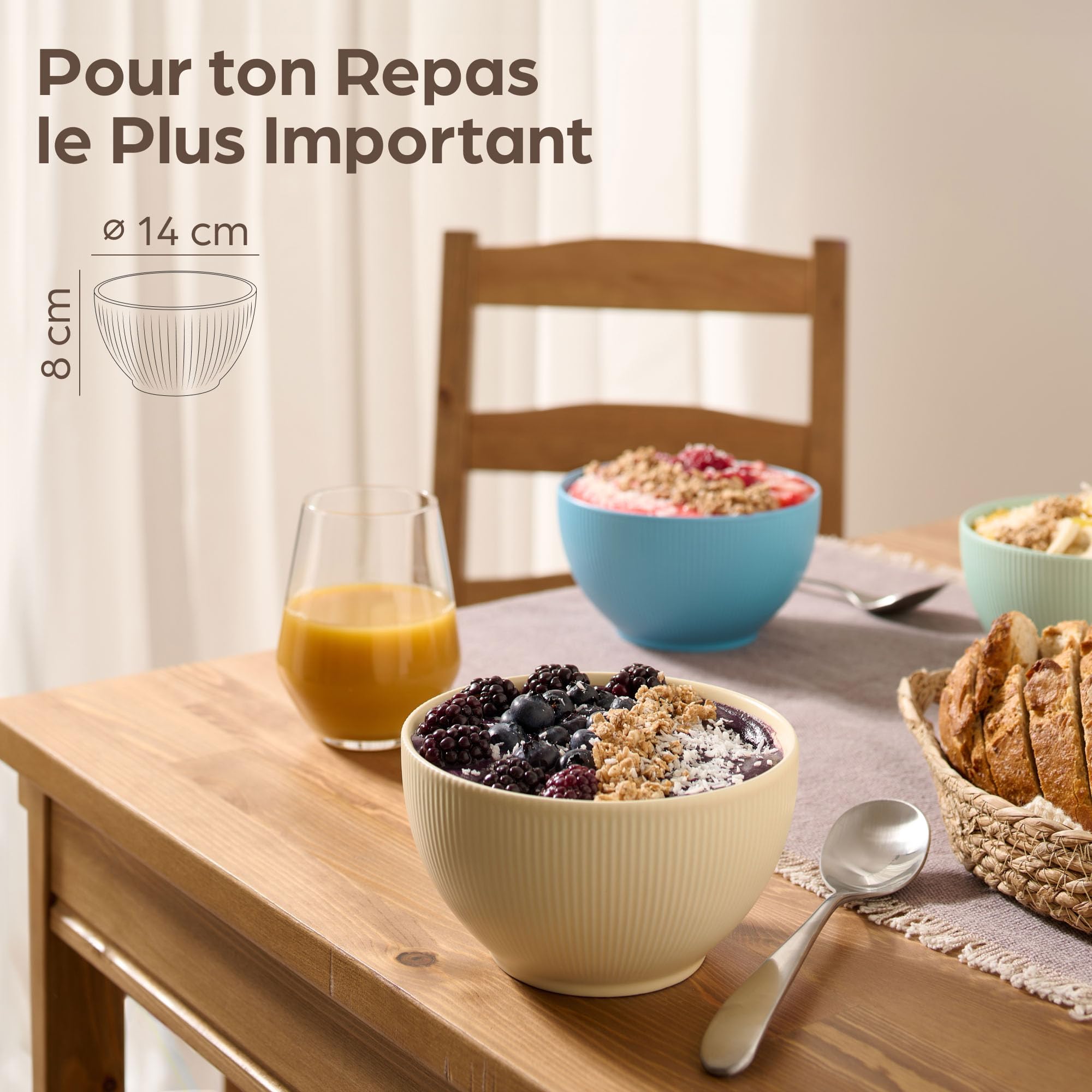 Praknu 6 Bols en Céramique de 700 ml Colorée – Pour Petit-déjeuner, Céréales, Salades et Soupes – Résistants et Compatibles avec le Micro-ondes et le Lave-vaisselle – Bol En Céramique Colorée