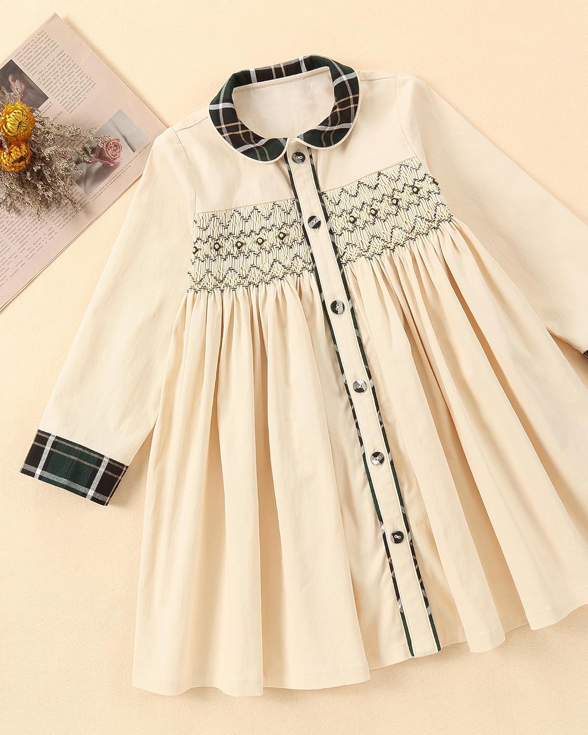 Twoflower Toddler Handmade Smocked Dress, Baby Girls' Clothing Long Sleeve Fall Vintage Dresses for Birthday Holiday - Image 6