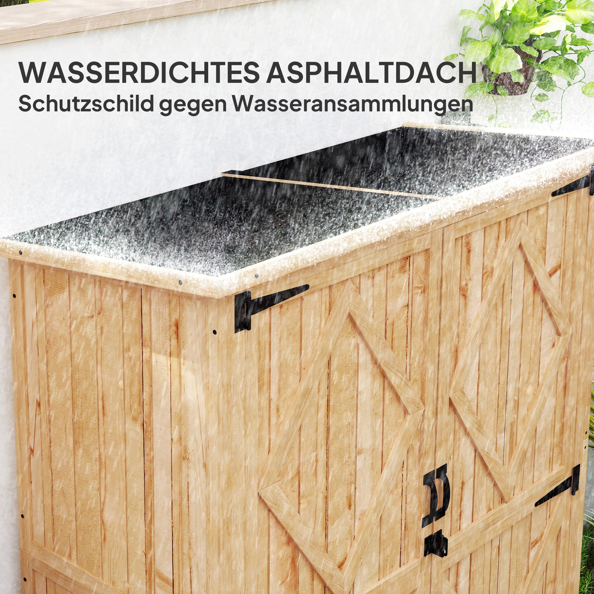 Outsunny Gartenschrank Holz Abschließbar 116,5x57x167cm Naturholz | Geräteschuppen mit Ablage, Doppeltür, Asphalt-Dach, Wetterfest, Geräteschrank, Gerätehaus Gartenschuppen, Für Garten Terrasse