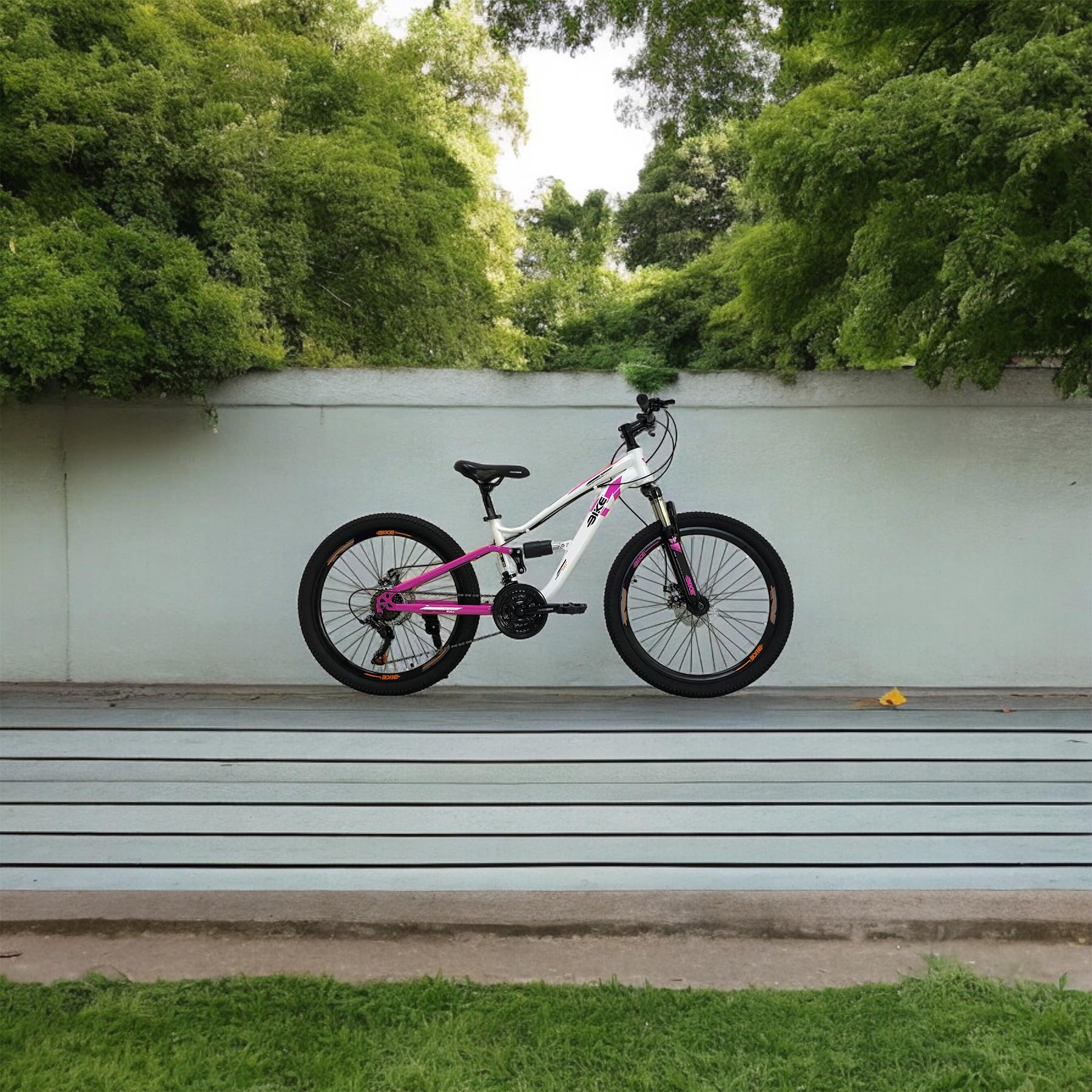 IBK Bicicletta Bici MTB 24'' Pollici Mountain Bike BIAMMORTIZZATA Ragazza Cambio 21 Velocità Freni a Disco