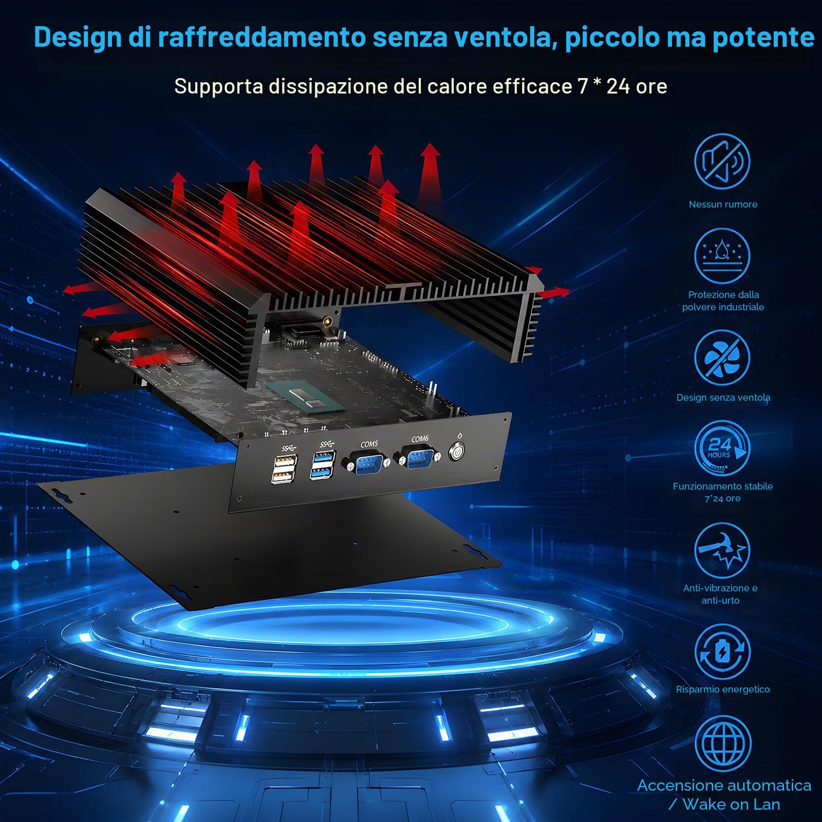 Mini PC Industriale, Computer Desktop Senza Ventola Core i7-5500U 2,4-3,0GHz, Windows 10 Pro, 16G RAM, 512G SSD, Doppia LAN, 6xCOM RS232, Modulo 4G, Porte HDMI/VGA, Accensione Automatica