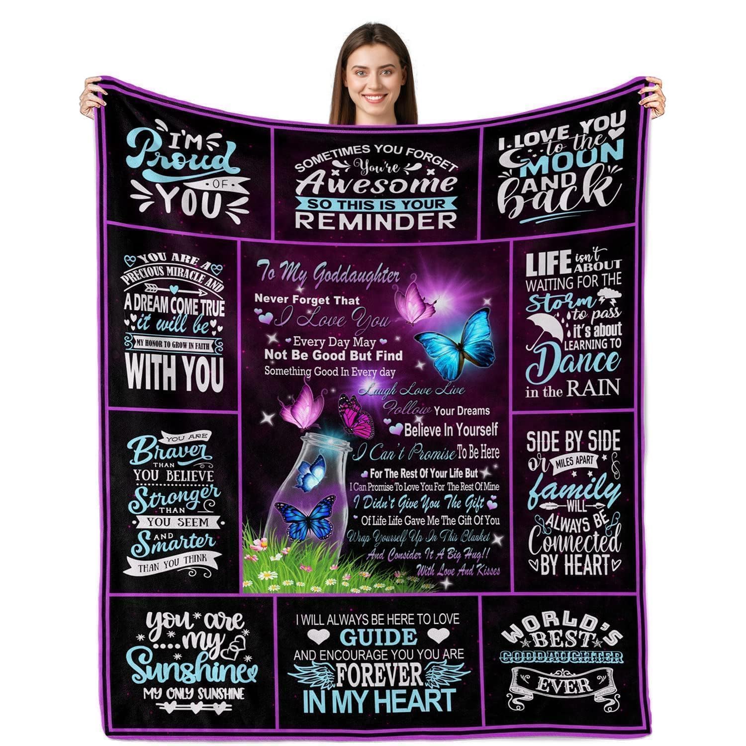 Rqhoqci Goddaughter Gifts from Godmother, Gifts for Goddaughter, Baptism Gifts for Girls, Goddaughter Birthday Gifts, First Communion Gifts for Girls Throw Blanket 50"X60"