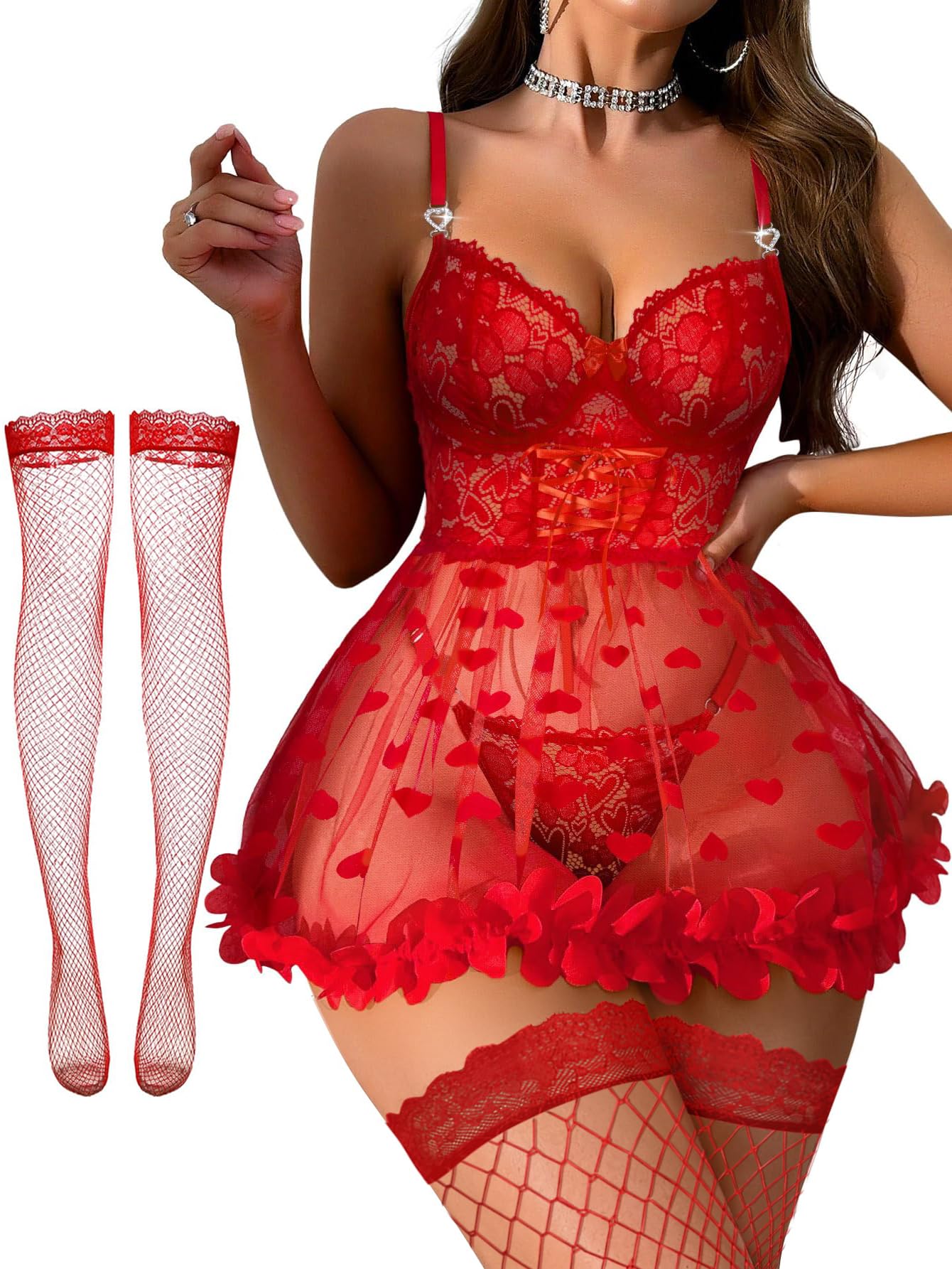 Foxiny Sexy Lingerie Dress 3 PCS Women Nightgown with Thong 3XS-6XL