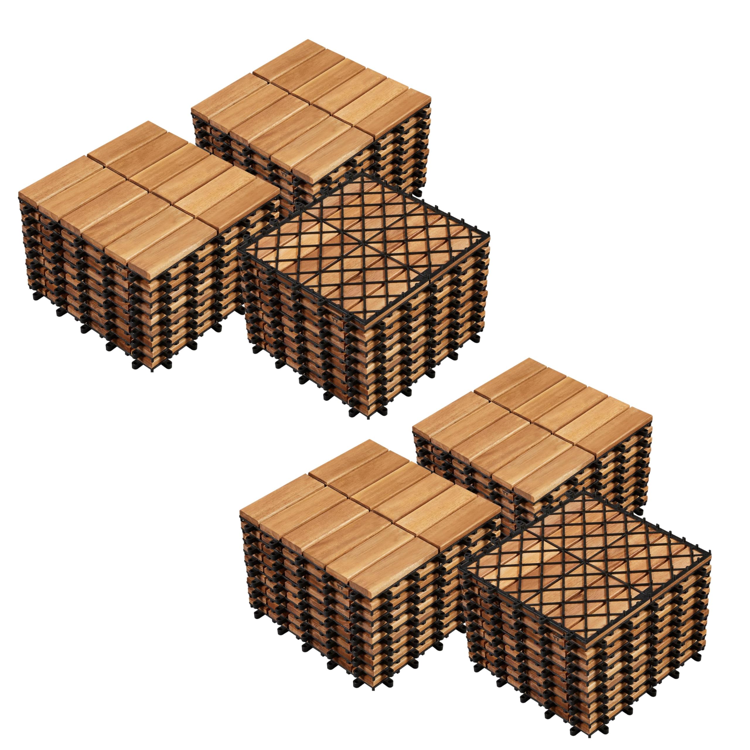 Yaheetech 54pcs Acacia Wood,Interlocking Deck Tiles with Non-Slip Surface,Easy Snap Waterproof Flooring Tiles for Indoor Outdoor,Cracking Resistant