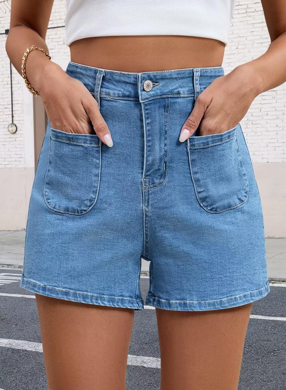 FEKOAFE 2026 Womens Casual Mid/High Waisted Denim Shorts Summer Stretchy Ripped Jean Shorts for Women - Image 4