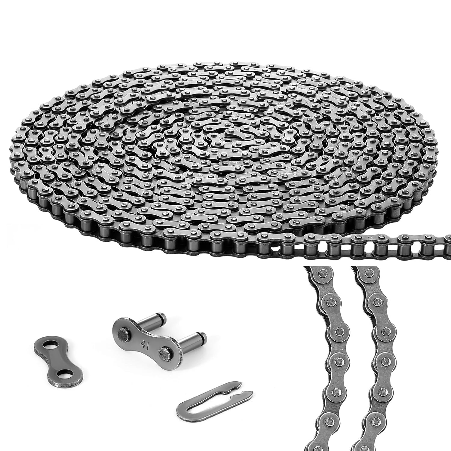 Tandefio #41 20 ft Roller Chain for Gate Openers Carbon Steel Operator Chain with 2 Connecting Links for Extension Replacement Electric Automatic Sliding Gate Opener Garage Hanger Door Karts Bike