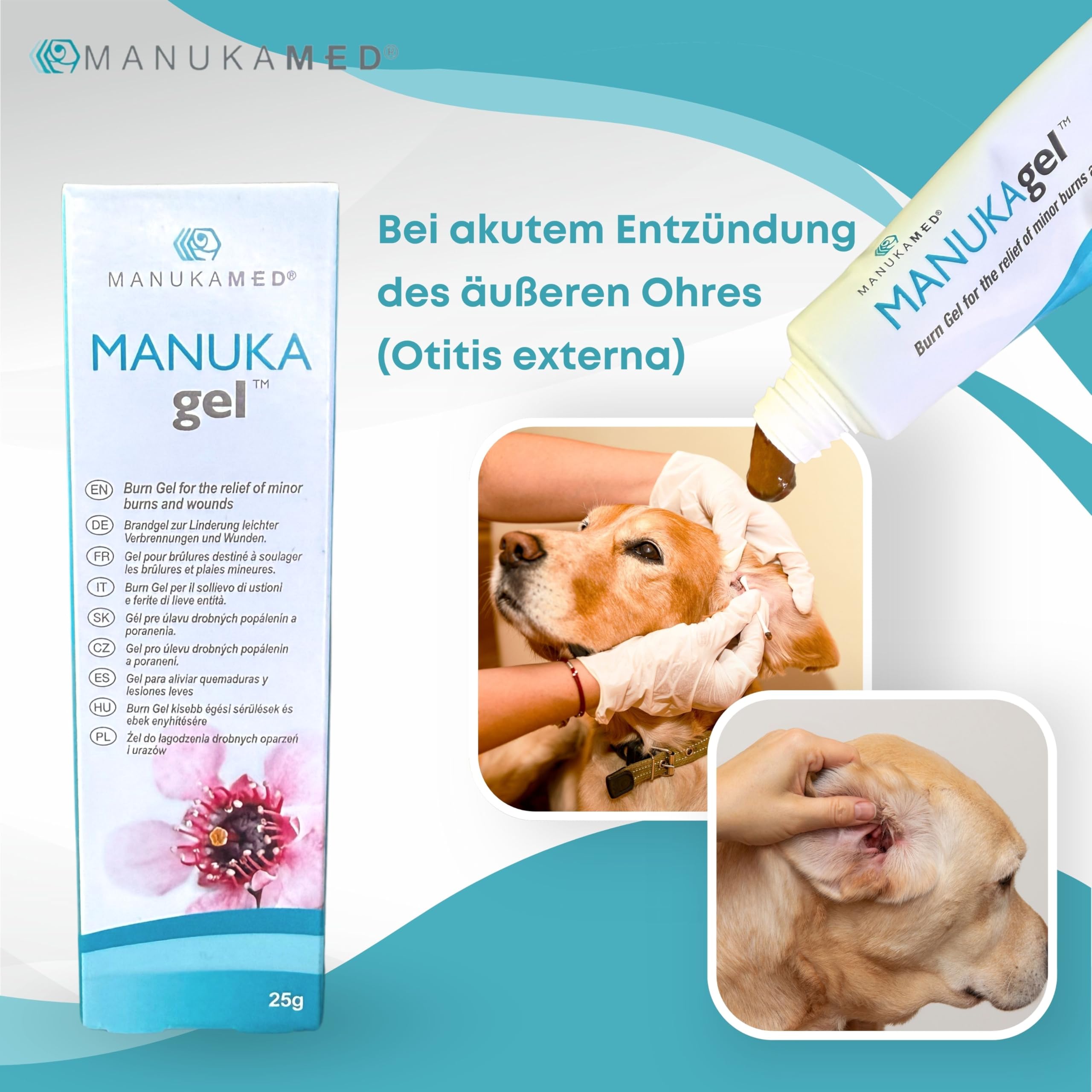 ManukaMed Antibakterieller Manuka Gel, wundsalbe für Hund, Katze, Pferd, 100% Bioaktiv Manuka Honig MGO 560+ / 25 g