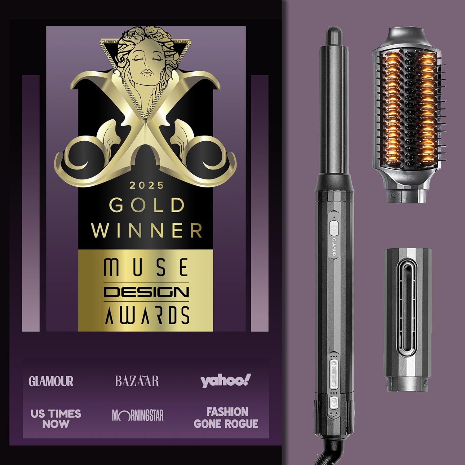 GLAMUP® FusionPro™ 6 in 1 Hot Air Styler- Wrap Curler & Thermal Brush Straightener, High Speed Hair Dryer, Round Brush, Volumizer, Hair Styling Gift Set with Travel Bag, Blow Dryer Brush - Image 3