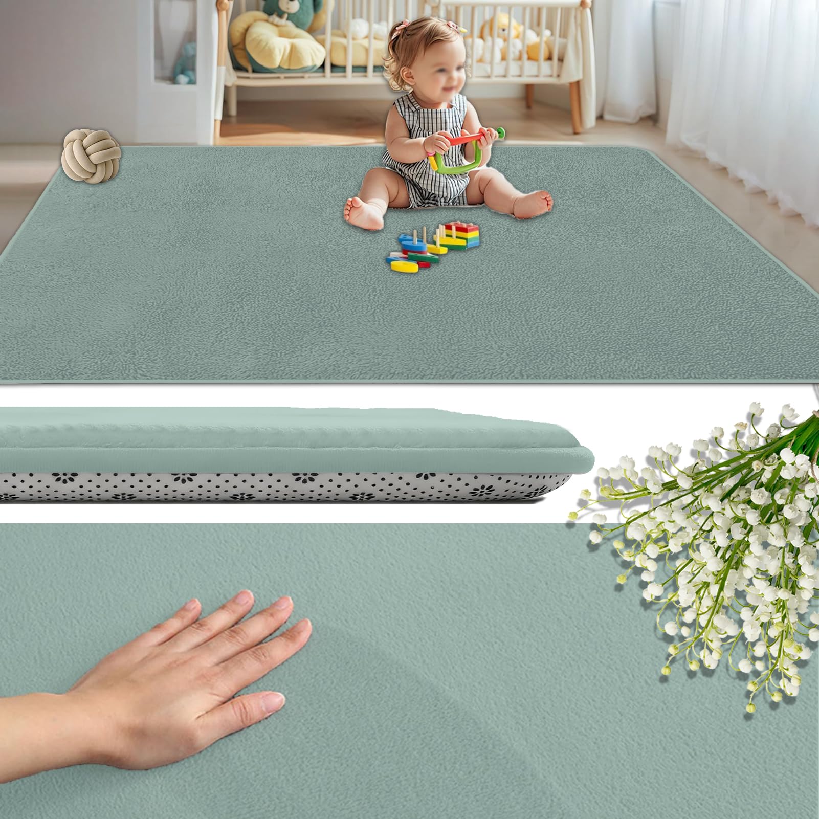 Coral Velvet Baby Play Mat 2CM Thick, Non-Slip Backing Playmat for Floor Playroom Bedroom Yoga Mat 200 x 300 cm Large Memory Foam Area Rugs for Crawling Soft Play Tummy Time Activity Sky Blue