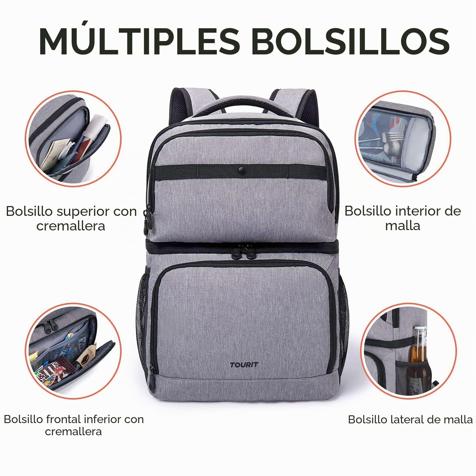 TOURIT 27L Nevera Mochila con 26 latas,Bolsa térmica aislada para el Agua,Mochila Ligera para Camping,Picnic,Senderismo,Playa