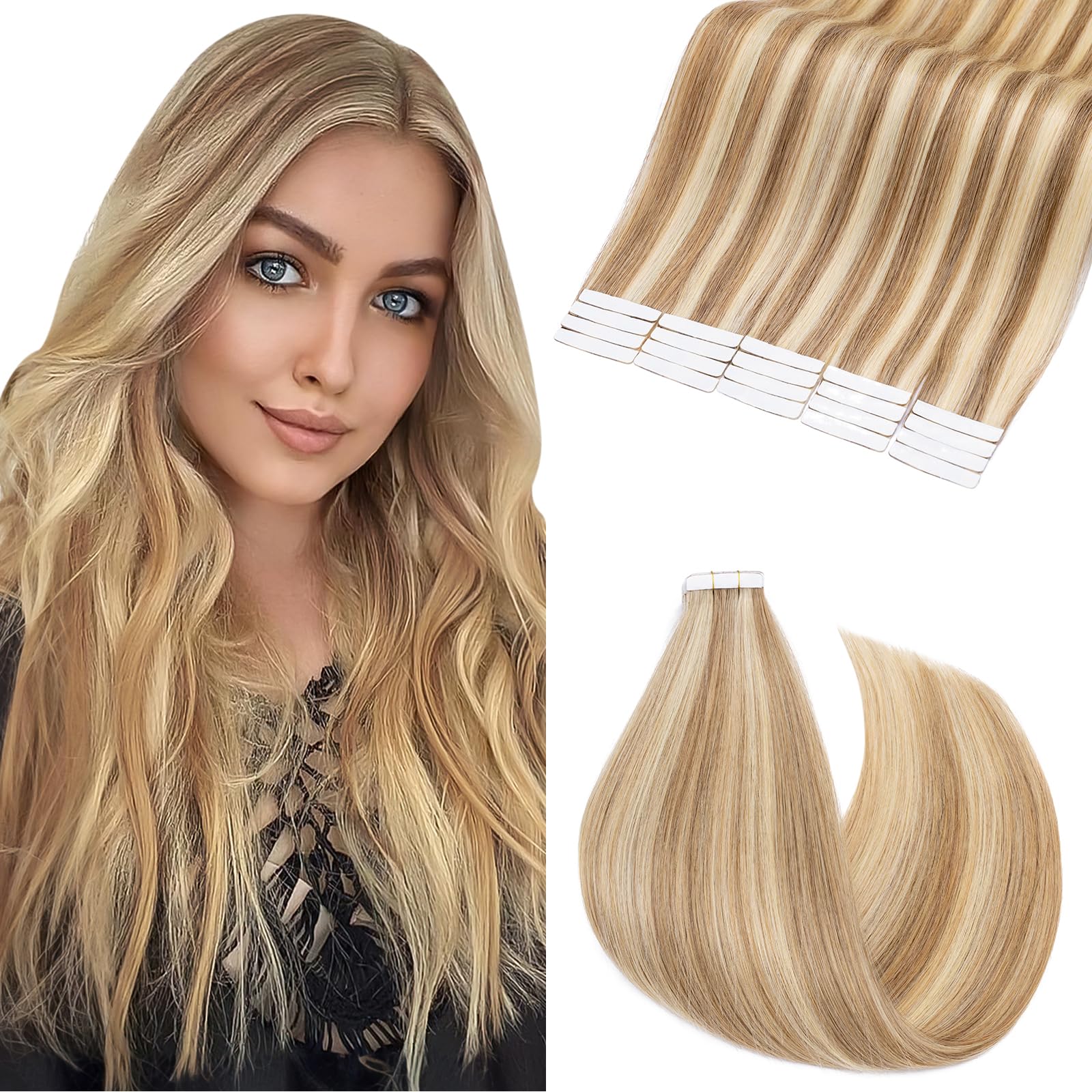 Elailite Tape in Hair Extensions Real Human Hair 20 Pcs