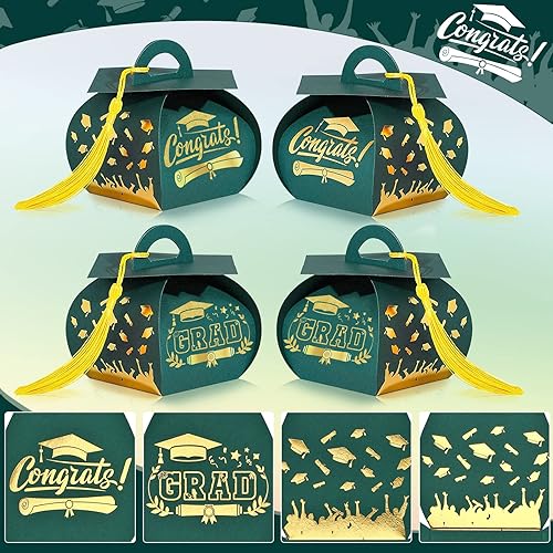 Miniatura 16 de Spakon 30 cajas de regalo con tapa de graduación, regalos de fiesta de graduación, cajas de dulces con borlas, centros de mesa de decoración