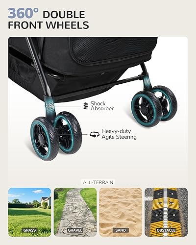 Miniatura 5 de Cochecito para perros grandes y medianos (20 a 132 libras), cochecito para mascotas para 2 perros pequeños, extra grande, resistente, plegable y