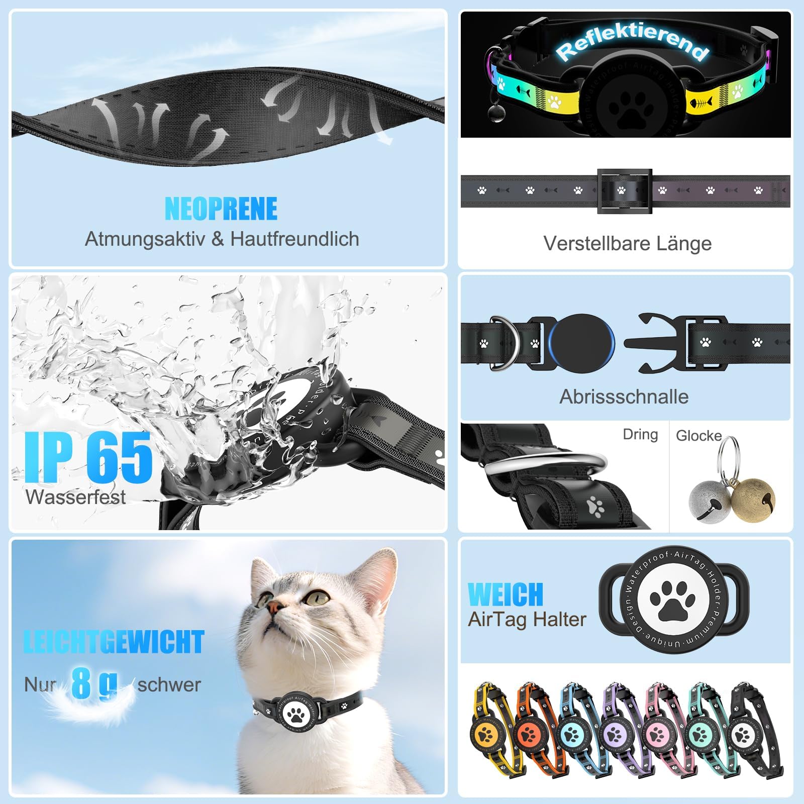 Katze Tracker (iOS & Android), Mini Katzen Hund Halsband Aktivitätstracker | Katzen Tracker Ohne ABO, Wasserdicht Reflektierend Tracker Halsbänder für Katzen Hunde (2 Pack)
