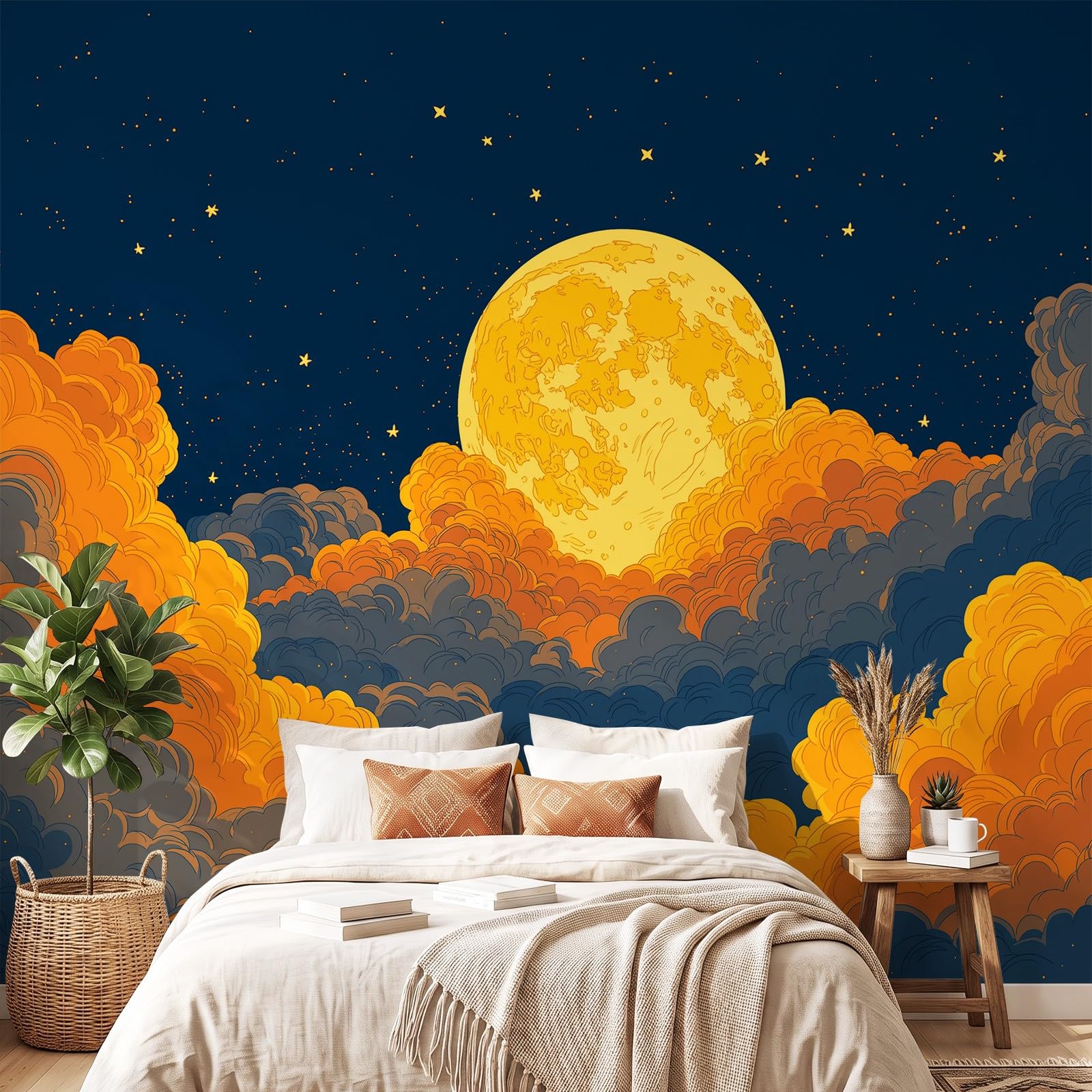 Tapeta 3D, mistyczna, świeża, majestatyczna, 400 x 280 cm, mural ścienny, księżyc, chmura, tapeta mural do sypialni, przedszkola, malowniczego ogrodu