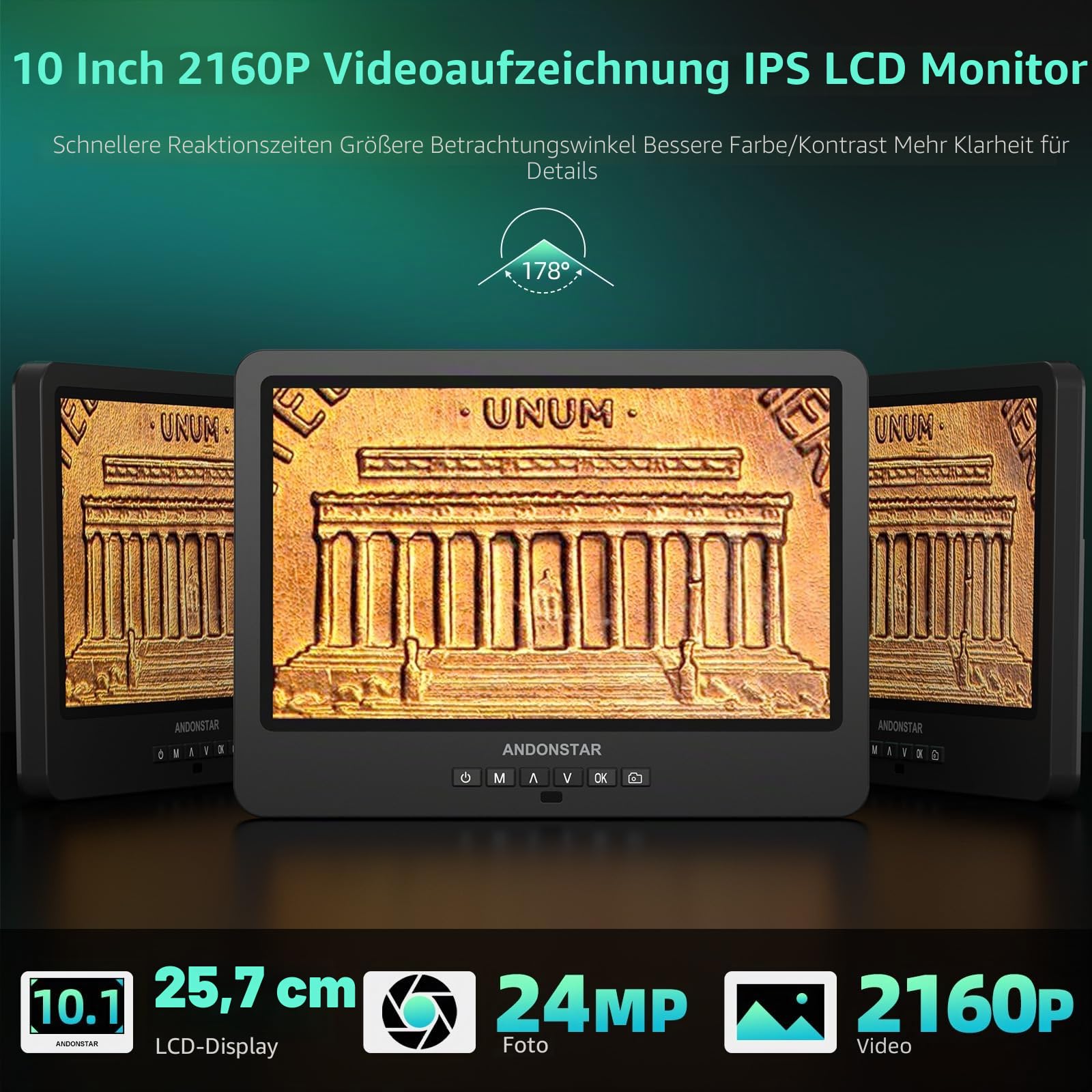 Andonstar AD249S-M Plus 10.1'' HDMI Digitales Mikroskop für Elektronikreparaturen, 2000x 3 Linsen 2160P UHD-Videoaufnahme, Lötmikroskopstation mit Hilfshänden, Objektträgern, 32GB-Karte