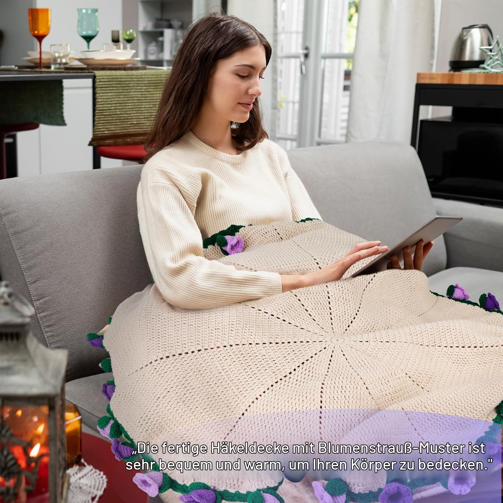 Aeelike Decke Häkelset für Anfänger, Häkelset Blumenstrauß Decke, Weich Handgefertigtes Faltbares Häkelstrauß, Häkeln Set Babydecke Geeignet für Geburtstag, Heimdekoration, Maiglöckchen