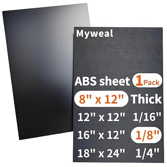 Black ABS Plastic Sheet 1/8 Inch Thick 8" x 12" 1-Pack Textured & Smooth