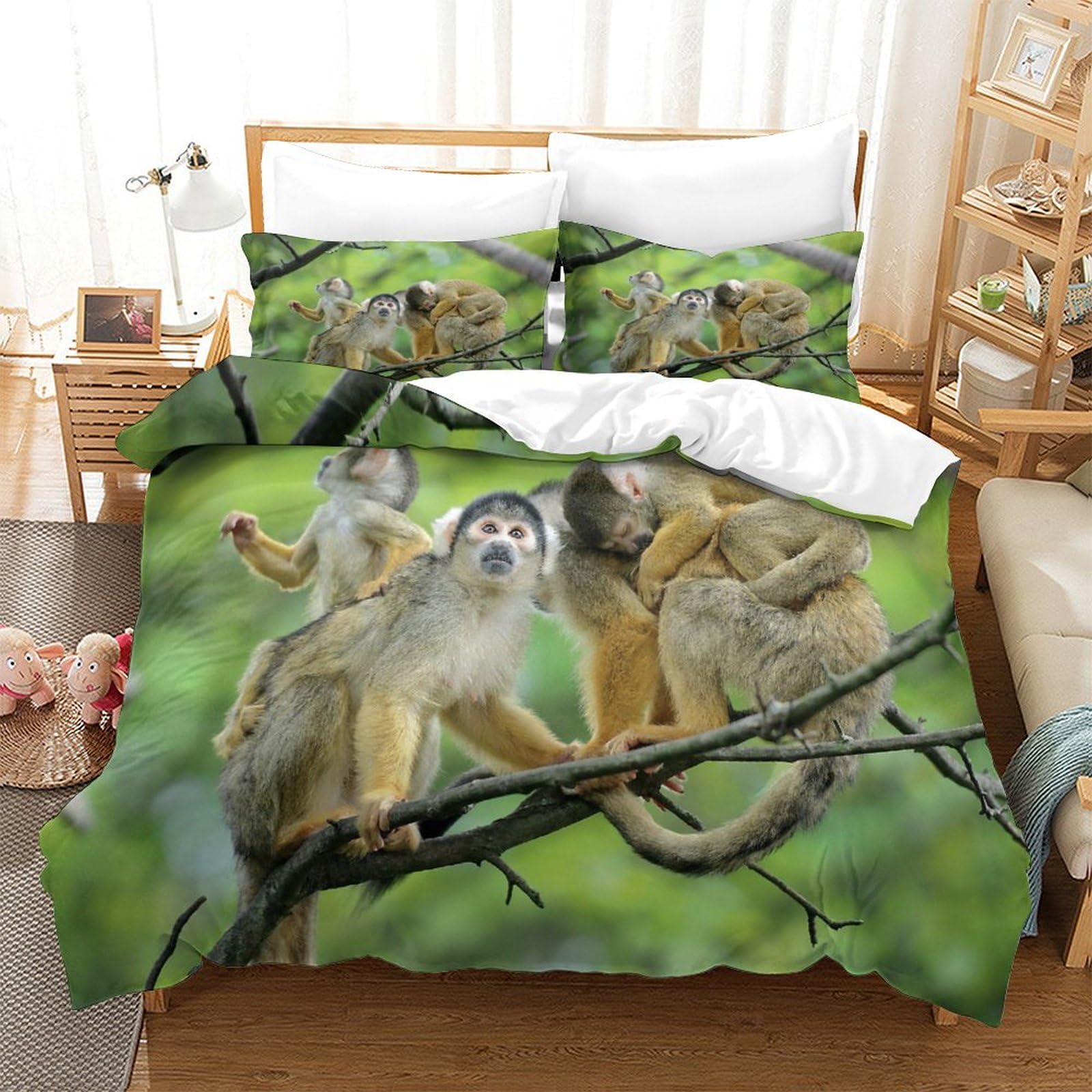 P1S9U7W5Y 3D Printed Jungle Monkey Duvet Cover Set 3pcs Microfiber Animal Bedding Set SuperKing