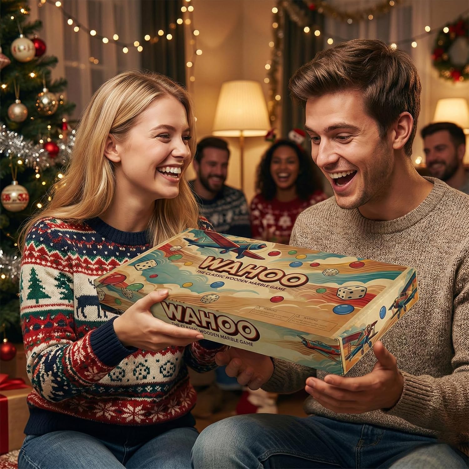 Large Folding Wooden Wahoo Board Game Set, 6 Player Wahoo Marble Game with Integrated Accessory Storage, Fast Track Tabletop Game for Family Gatherings and Adult Parties (Burnt Color)