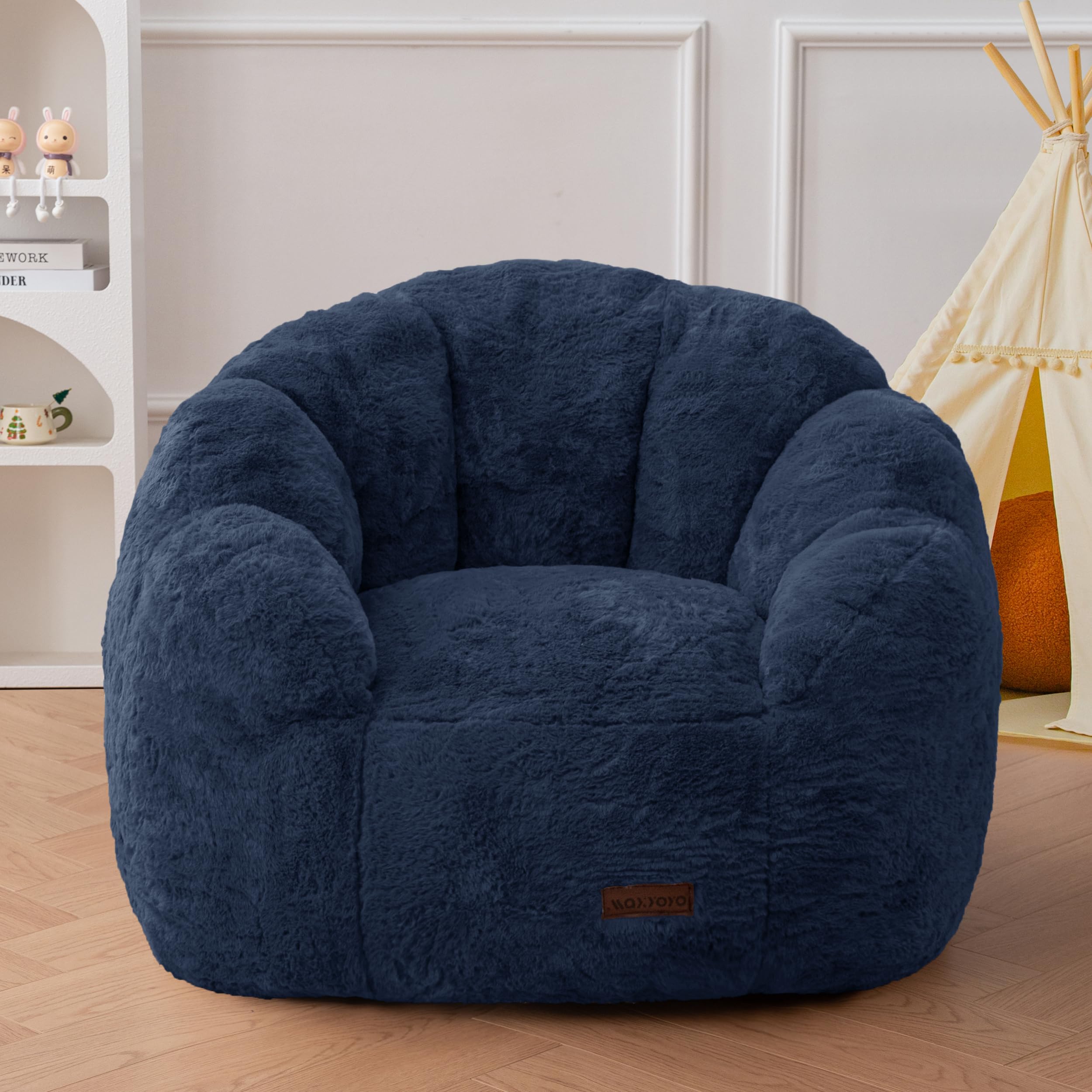 MAXYOYO Kids Bean Bag Chair, Floral Shaped Bean Bag Sofa, Navy