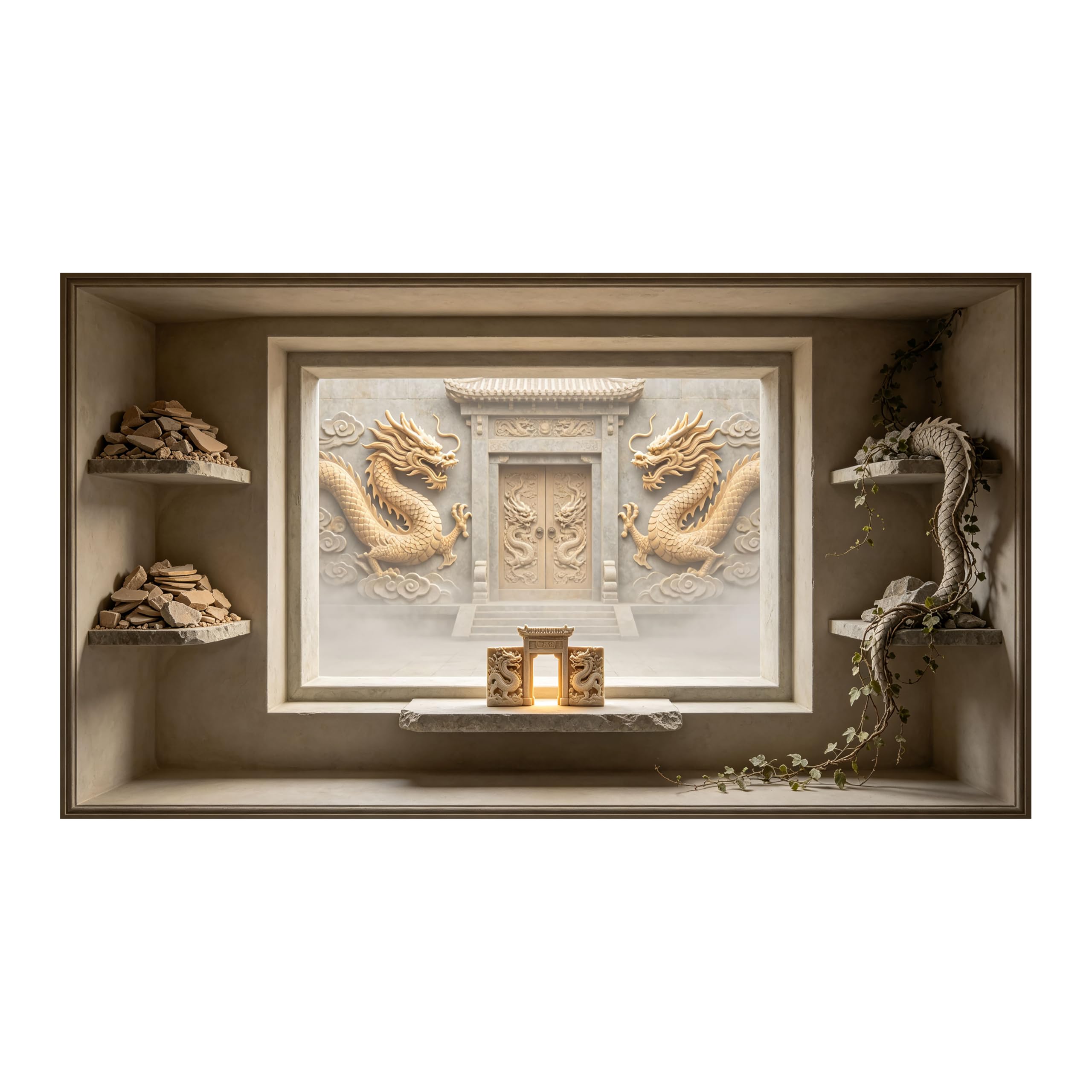 Yzpallescene 3D Framed Wall Art Oriental Dragon Relief Temple Large Size SelfAdhesive Removable Wall Decor Prints Artwork for Living Room Bedroom Office