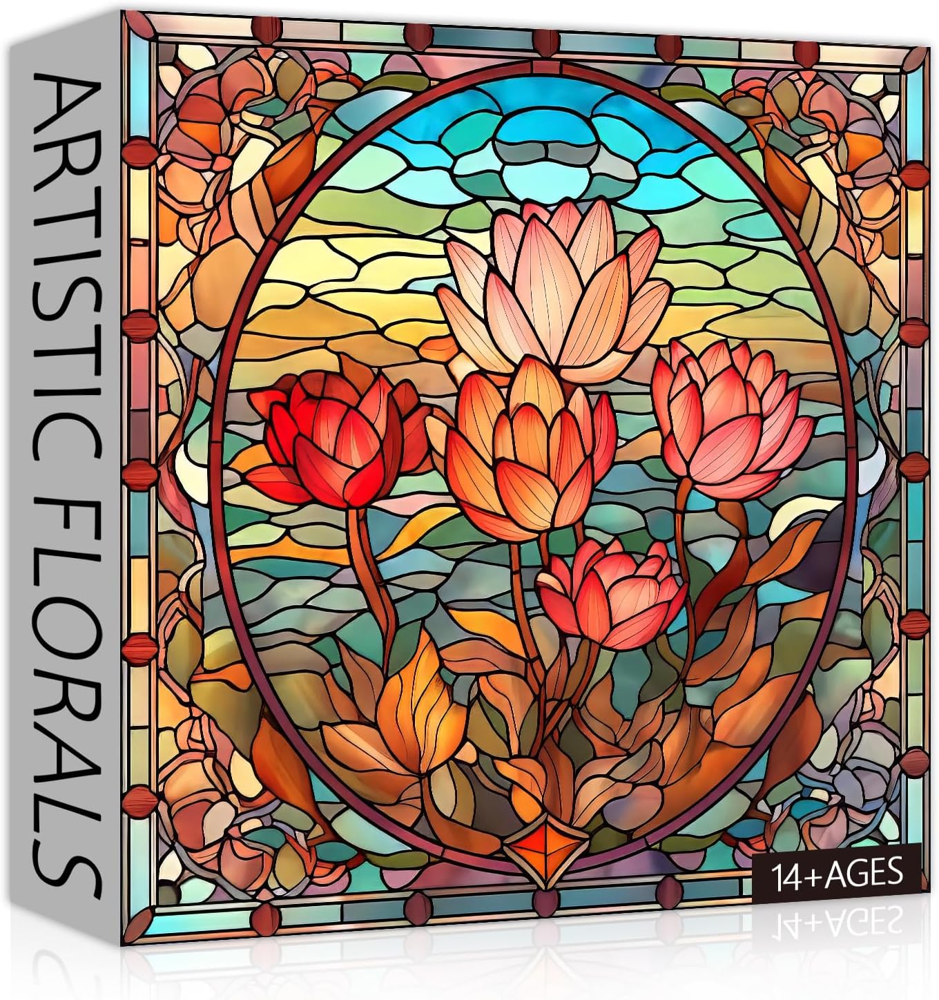 PICKFORU Stained Glass Flower Puzzles for Adults 1000 Pieces, Vintage Art Puzzles Floral, Impossible Hard Challenging for Adults