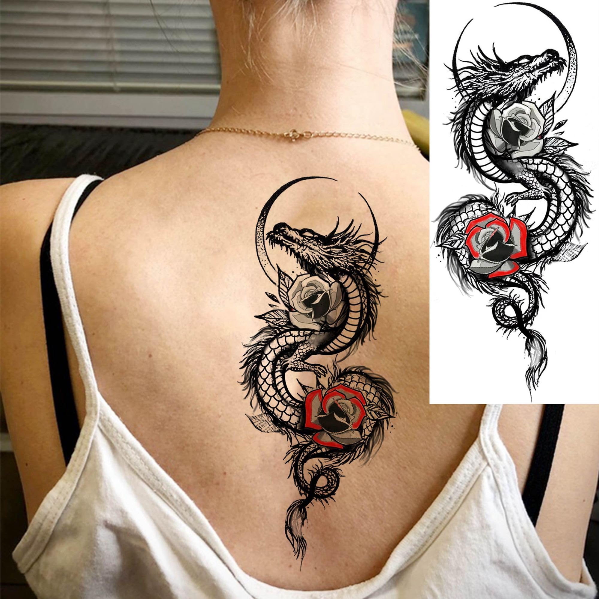 8 Sheets Dragon Temporary Tattoos for Men Women Adults Black Realistic Dragon Tattoo Sticker Half Arm Sleeve - Image 4
