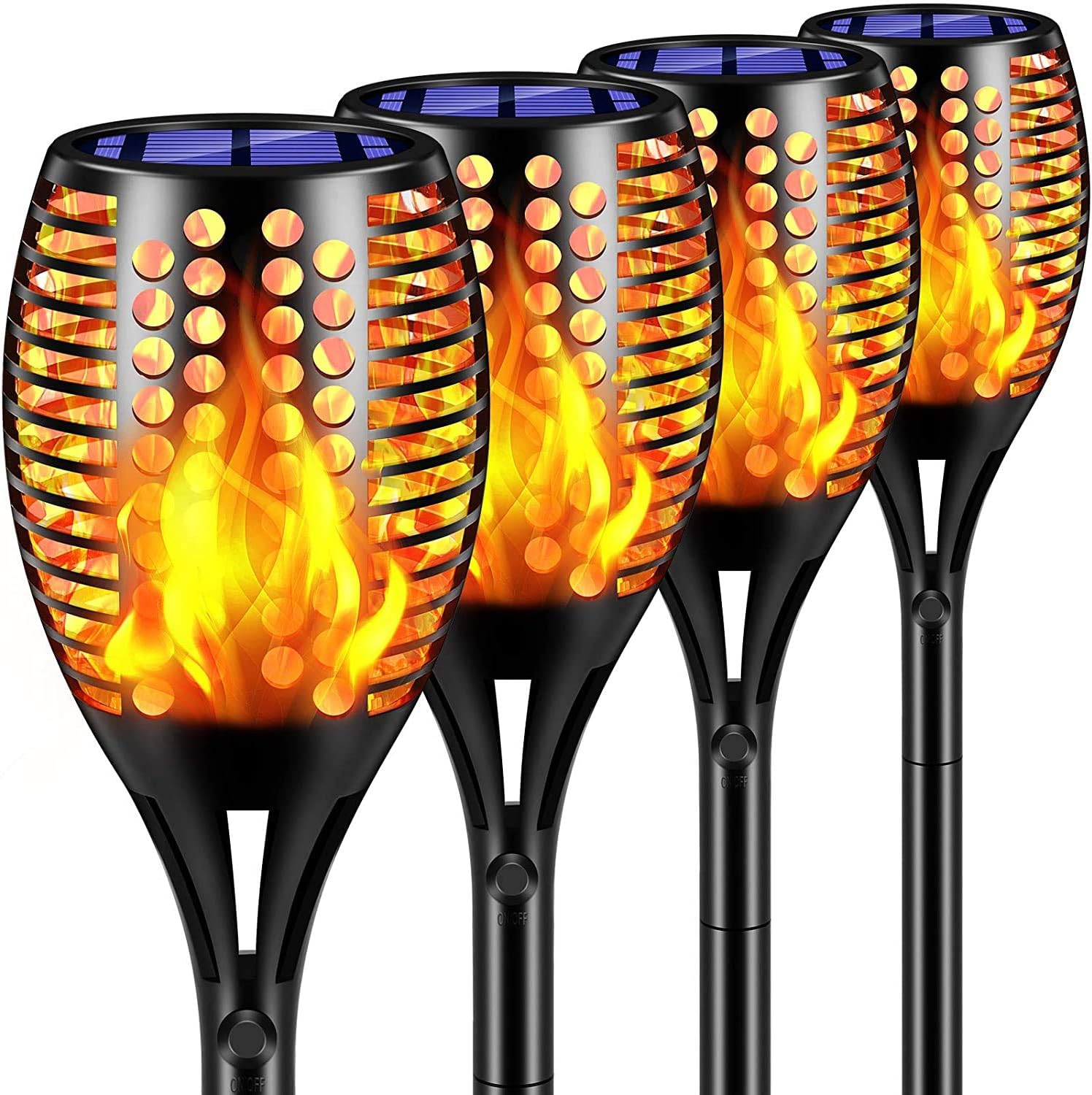 SHANNY Solar Lights Upgraded,4 pack Waterproof Flickering Flames 96 LED Torches Lights Outdoor Solar Landscape Decoration Lighting Dusk to Dawn Auto On/Off Pathway Lights for Garden Patio Driveway