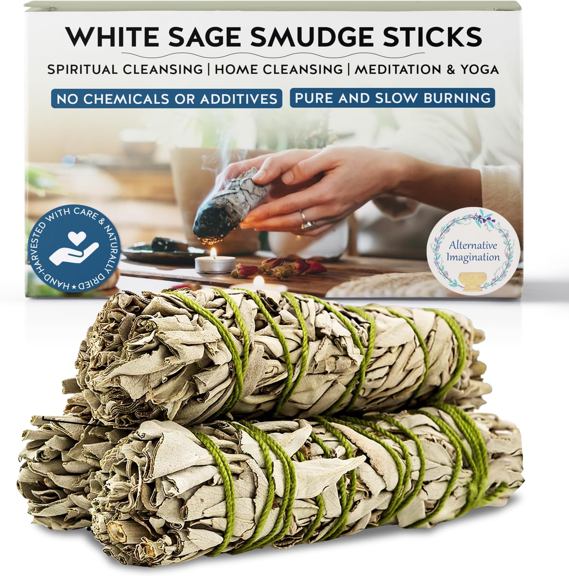 Alternative Imagination White Sage Smudge Stick Set – 3-Pack of 4-Inch Bundles for Home Cleansing, Meditation Rituals, Energy Clearing, Witchcraft Tools, Spiritual Gifts, Yoga, Altar, and Smudging