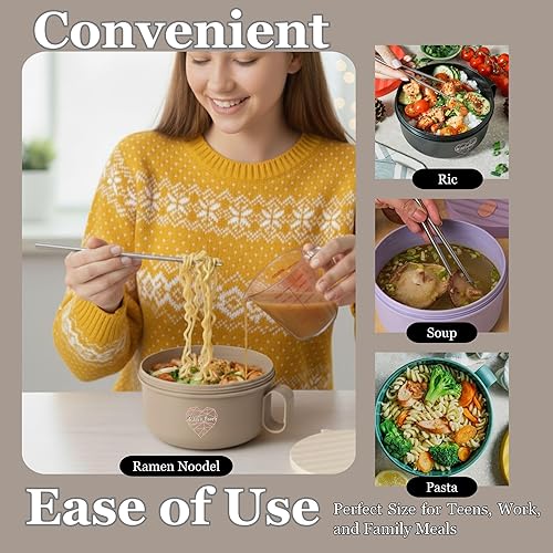 Miniatura 7 de AI LOVE PEACE Tazón para ramen, 40 onzas, para cocinar fideos en microondas para ramen, Pho, sopa y pasta, apto para lavavajillas y portátil, ideal