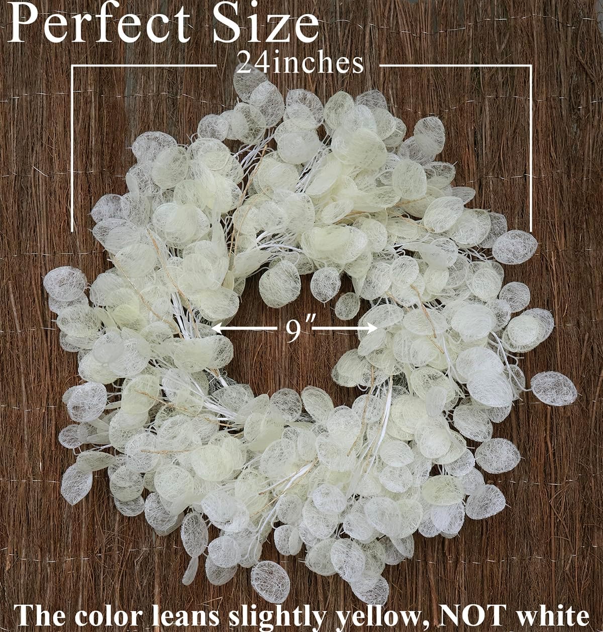 22"-24" Yellow & Cream Fake (Not Real-Looking) Winter Fall Wreaths for Front Door – Boho Year Round Farmhouse Porch Door Decor – Beige Eucalyptus Lunaria Annua Welcome Door Wreath