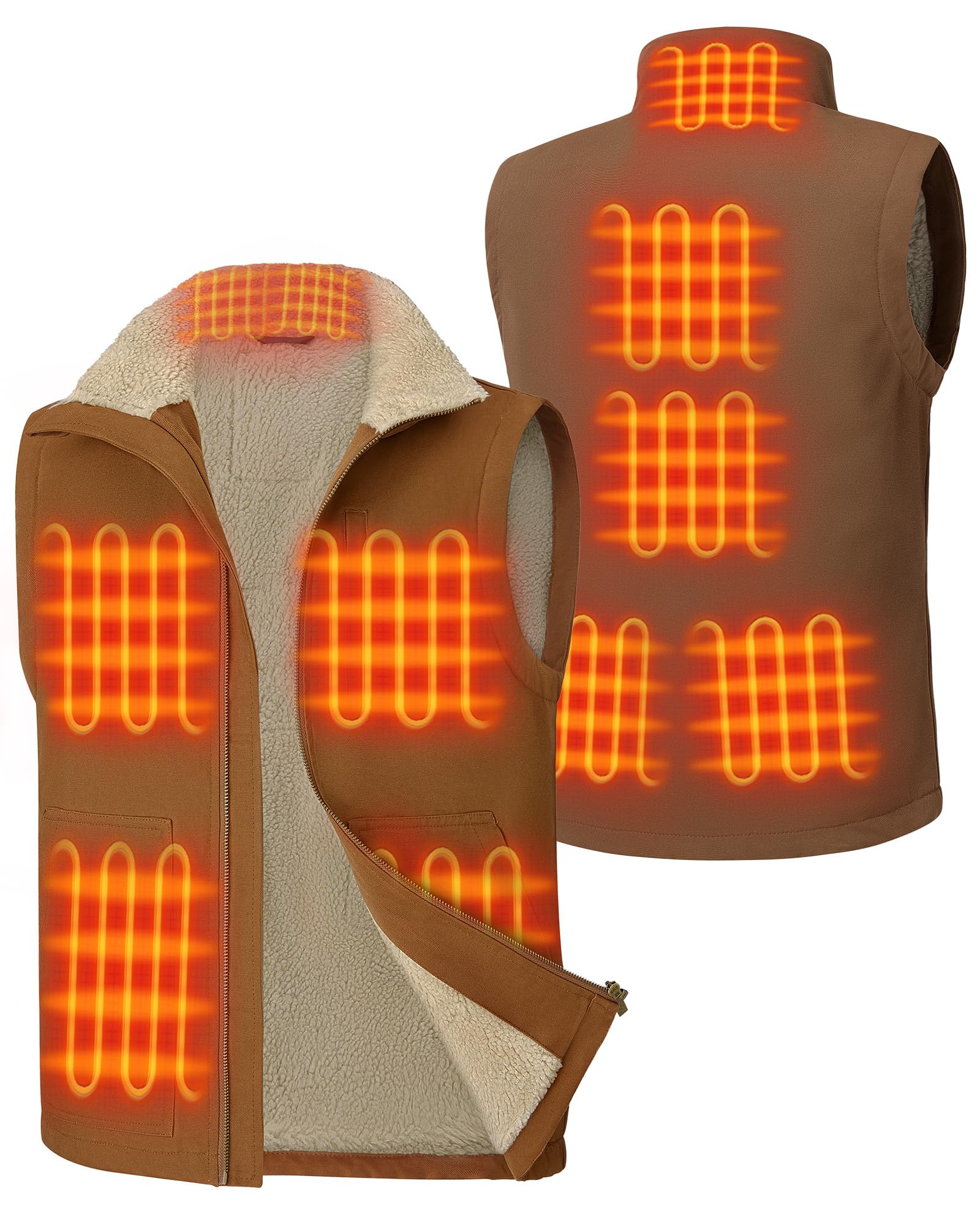 Chaleco Calefactable Hombre con Bateria de 16000mAh 7,4V- Chaleco de Lona Hombre con 9 Zonas de Calefacción y 3 Temperaturas Ajustables, chaleco termico de invierno con forro de Polar,Caqui,XL