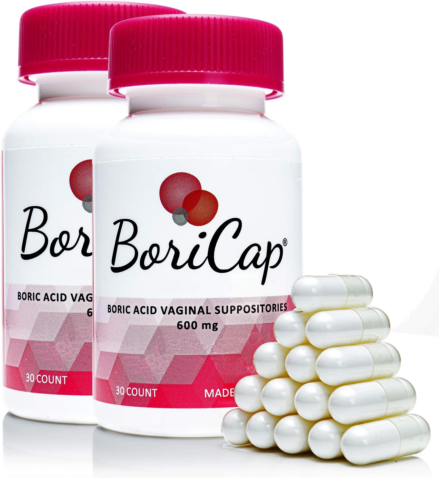 BoriCap Boric Acid Suppositories Contain Only Boric Acid, Gelatin Capsule, Helps Maintain Vaginal Health, Easy to Insert, Made in The USA, 30 Capsules, 2 Pack