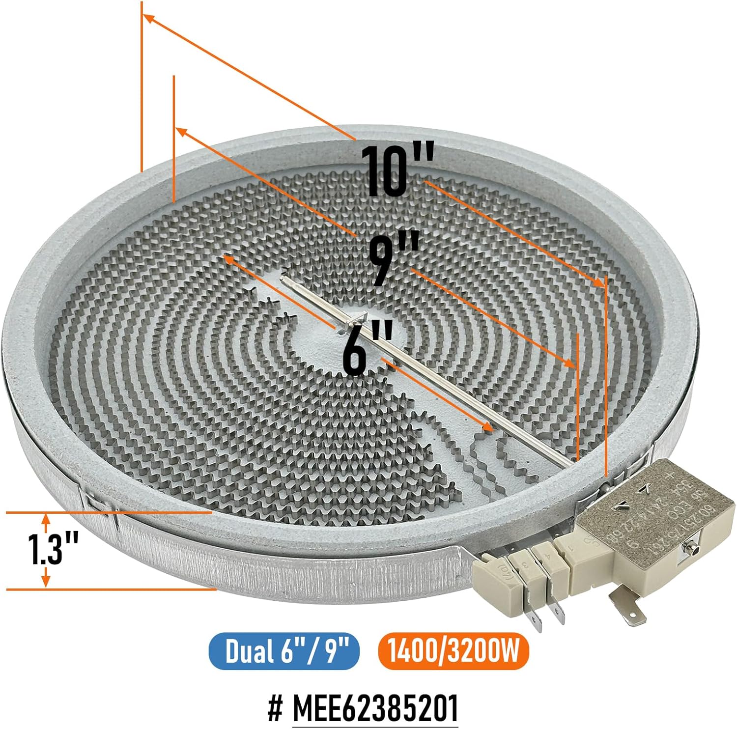 MEE62385201 Range Dual Radiant Surface Element Heater 6/9 Inch, 3200W/1400W OEM Replacement Parts for LG Electric Range - Image 3